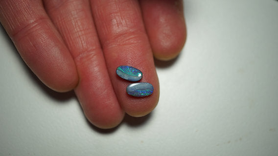 2.2ct Matched Boulder Opal Pair - Green & Gold Pinfire on Mid Blue Host Body Tone