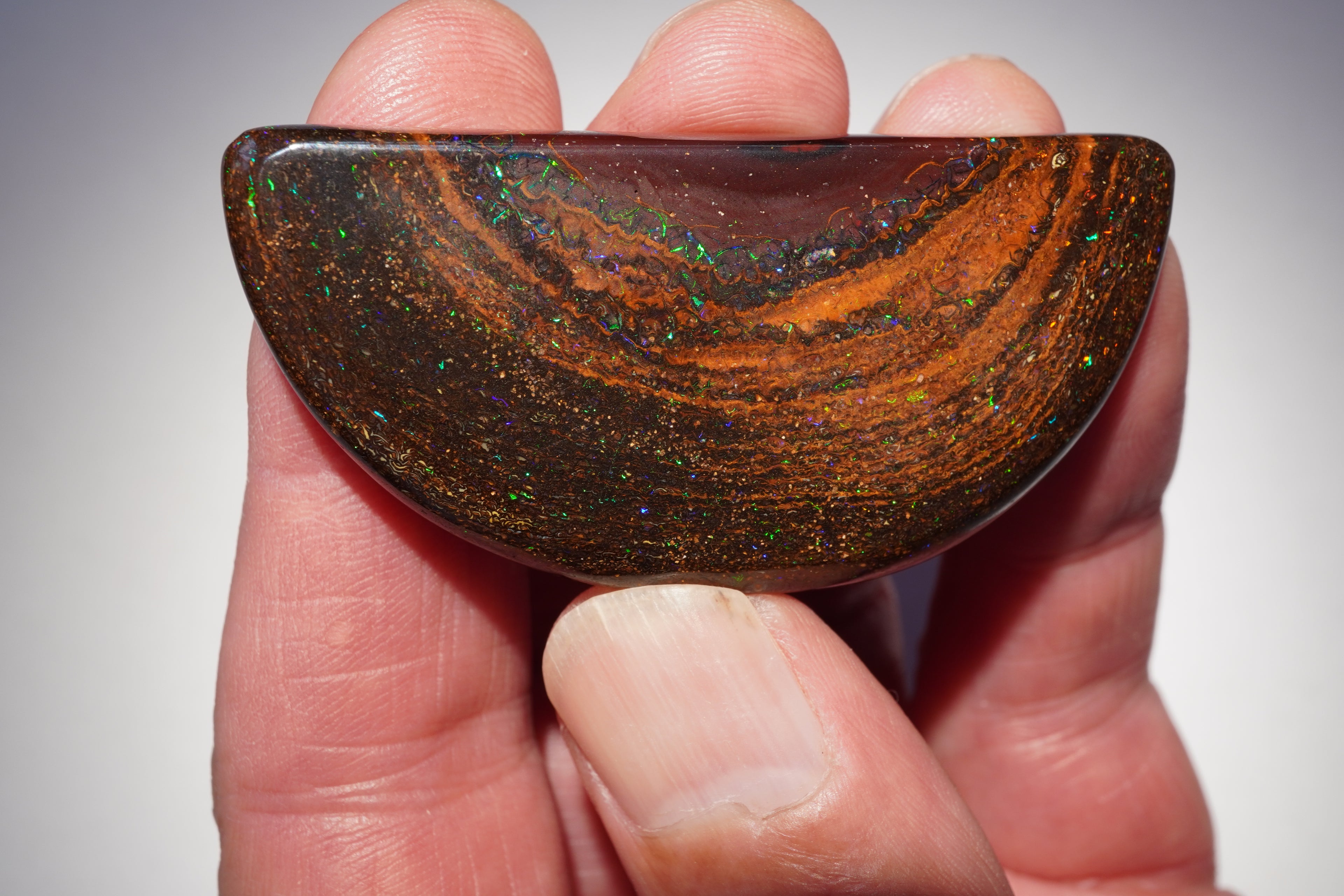 167.4ct Koroit Boulder Opal Specimen (Half Moon) — Nebula Drift