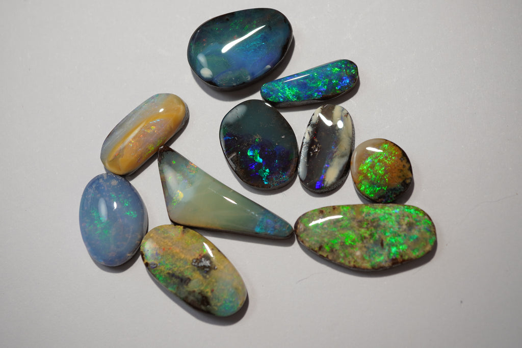 Bench Parcel - Green & Blue Selection - 10 Stone Boulder Opal Lot (35.2ct Total)