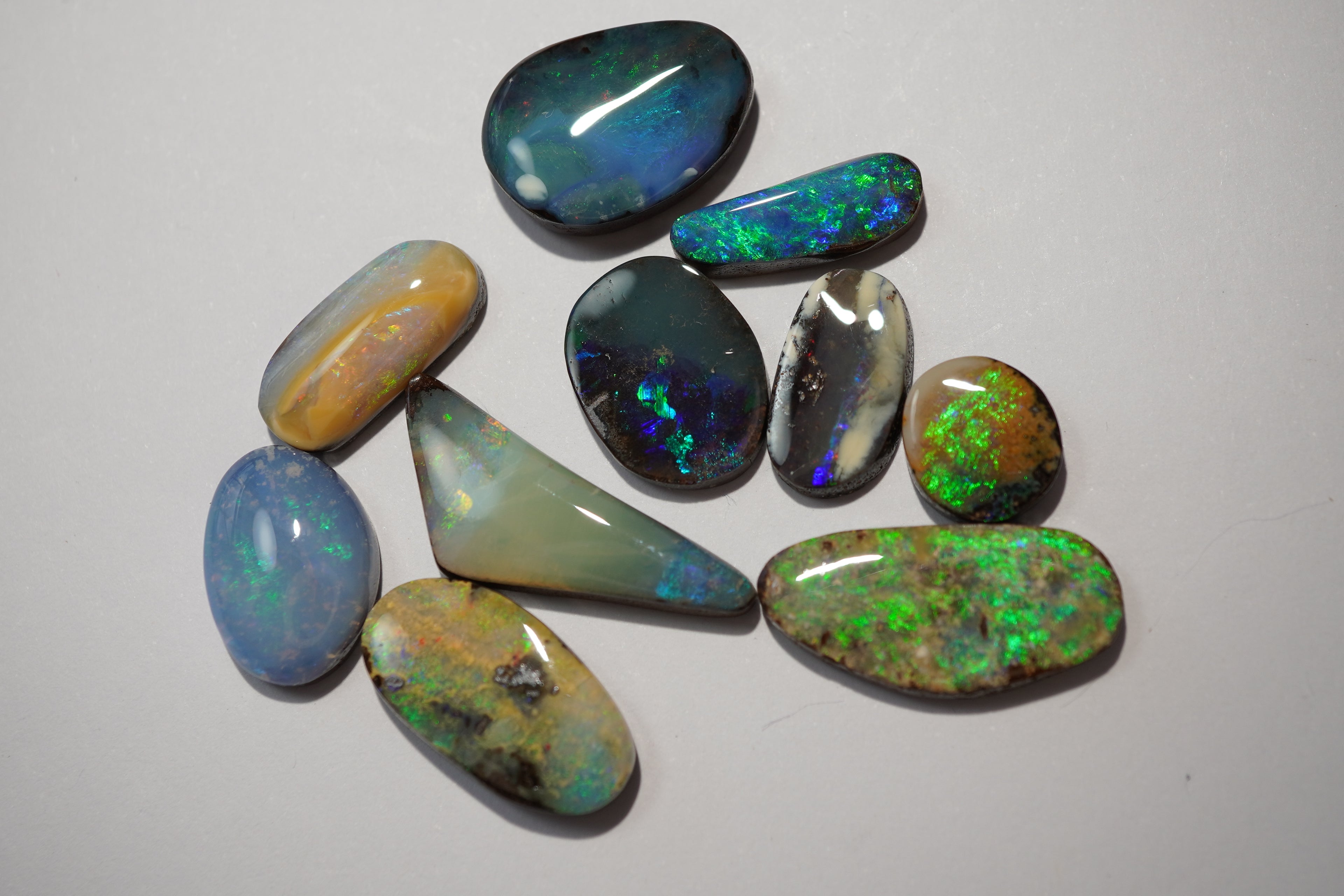 Bench Parcel - Green & Blue Selection - 10 Stone Boulder Opal Lot (35.2ct Total)