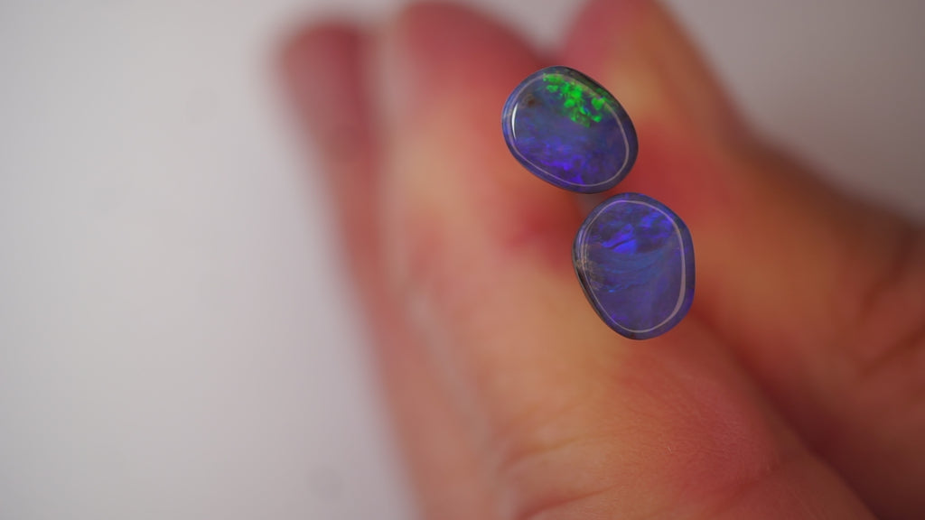 2.5ct Matched Boulder Opal Pair - Neon Green Play on Royal Blue Host Body Tone