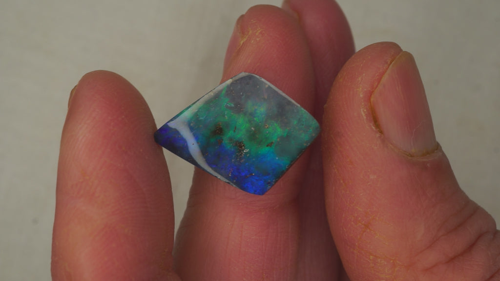 12.9 ct Kite-Shaped Boulder Opal - Blue Base with Green & Aqua Flash