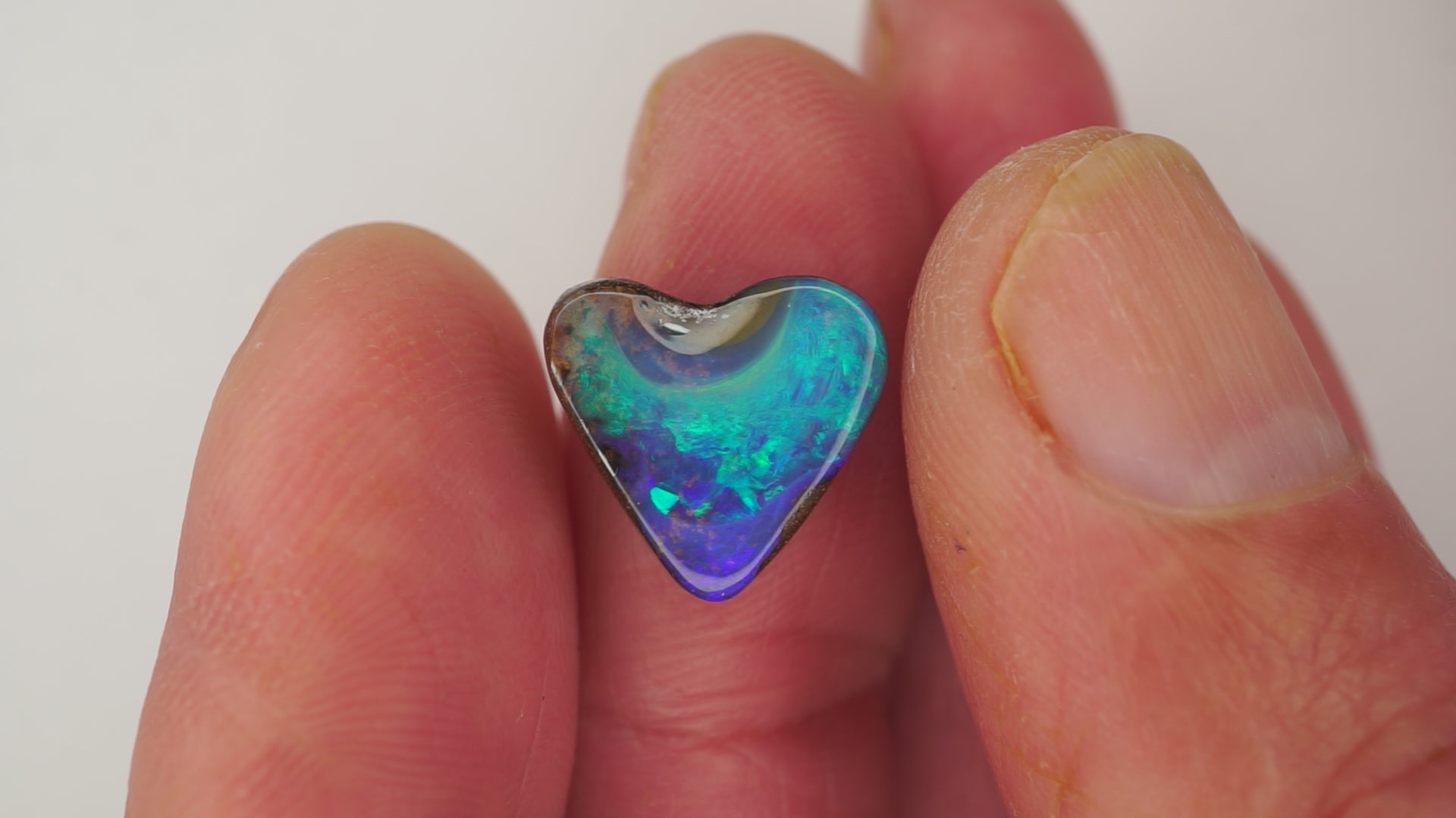 7.5ct Heart-Shaped Boulder Opal - Green Broad Flash with Blue Undertones
