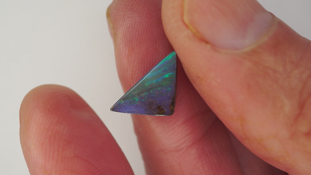 2.8 ct Triangular Blue Boulder Opal - Green Linear Colour Play