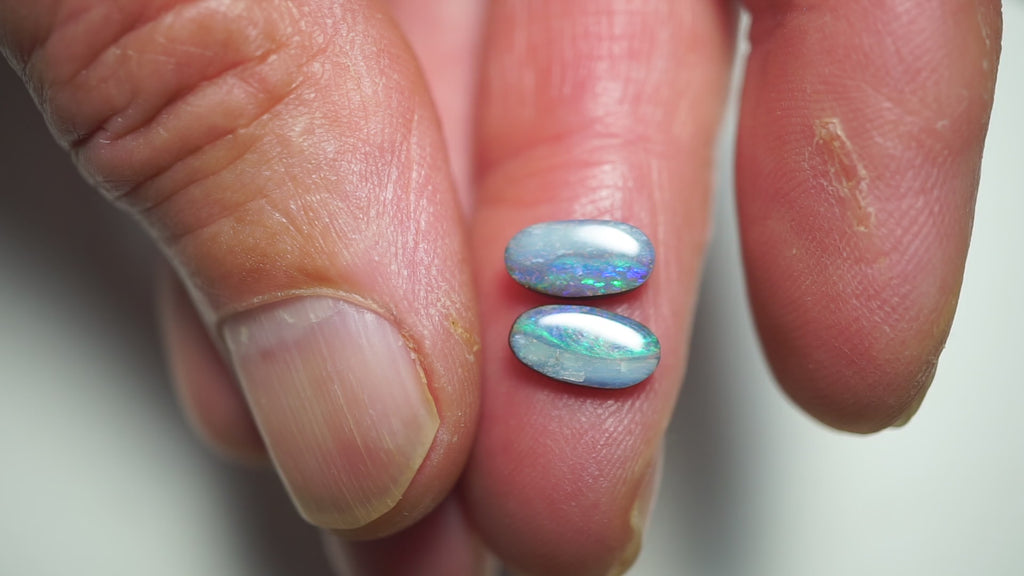 2.2ct Matched Boulder Opal Pair - Green & Gold Pinfire on Mid Blue Host Body Tone