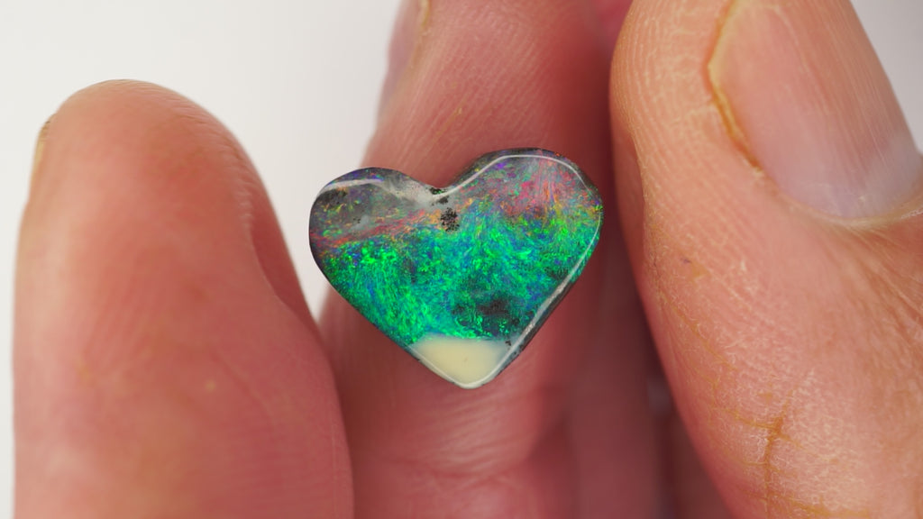 5.1ct Heart-Shaped Boulder Opal - Multicolour Green-Dominant Fire