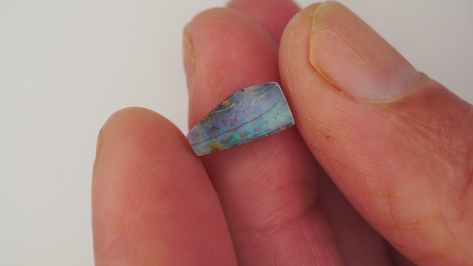 2.5 ct Trapezium Purple Boulder Opal - Aqua, Green & Purple Colour Bands