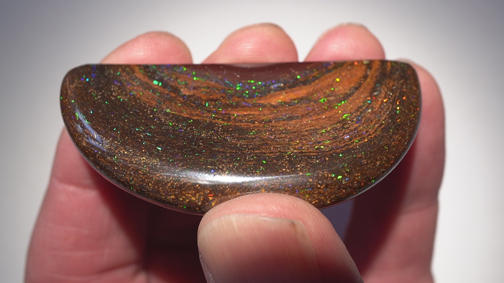 167.4ct Koroit Boulder Opal Specimen (Half Moon) — Nebula Drift