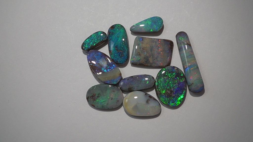 Bench Parcel - Green & Blue Selection - 10 Stone Boulder Opal Lot (22.9ct Total)