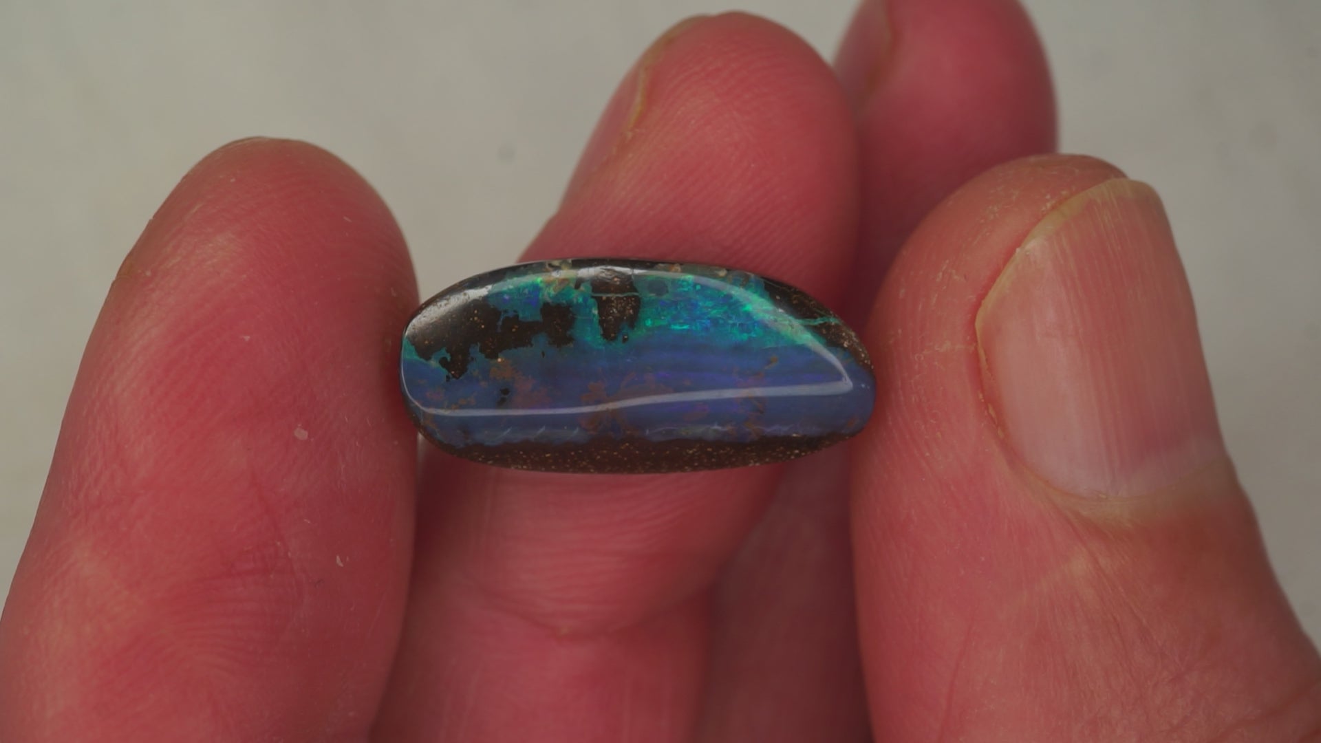 9.1ct Boulder Opal - Aqua & Steel Blue Play on Medium-Deep Blue Host Body Tone