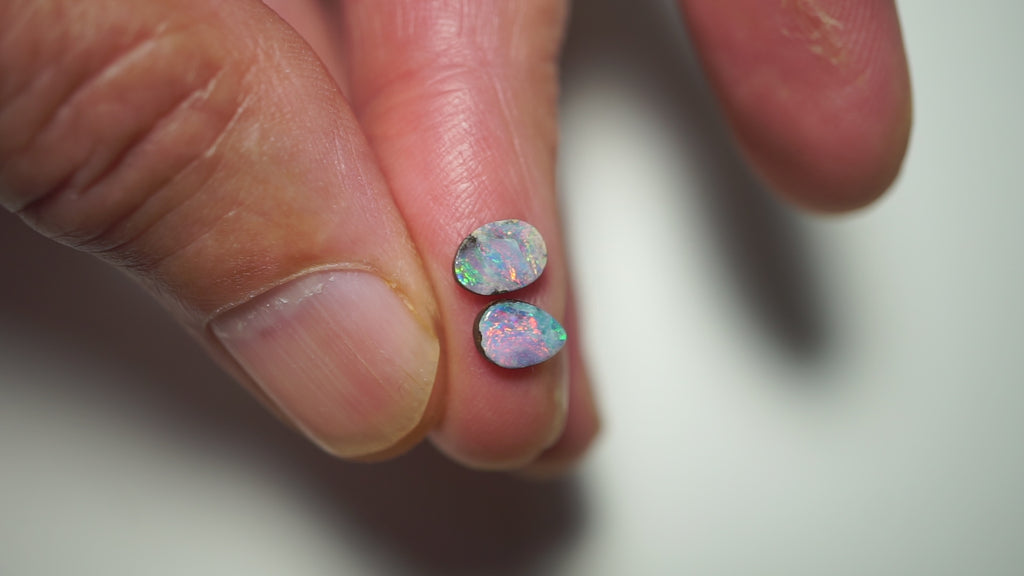 1.3ct Matched Boulder Opal Pair - Magenta & Green Pinfire on Lavender Host Body Tone
